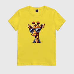 Футболка хлопковая женская Жираф в солнцезащитных очках, цвет: желтый