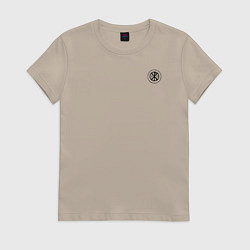 Футболка хлопковая женская Сокрушу пред ним врагов его хризма черная, цвет: миндальный