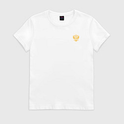 Футболка хлопковая женская Сокрушу пред ним врагов его малый герб желтый, цвет: белый