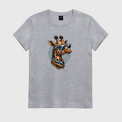 Футболка хлопковая женская Портрет жирафа в черных очках, цвет: меланж