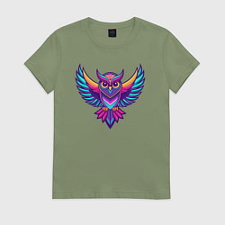 Футболка хлопковая женская Сова с распахнутыми крыльями, цвет: авокадо