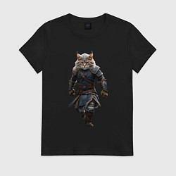 Футболка хлопковая женская Кот-викинг, цвет: черный