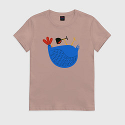 Футболка хлопковая женская Петушок и вино, цвет: пыльно-розовый