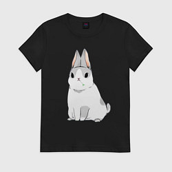 Футболка хлопковая женская Кролик жует траву, цвет: черный