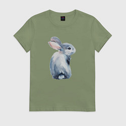 Футболка хлопковая женская Кролик арт, цвет: авокадо