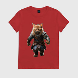 Футболка хлопковая женская Кот викинг, цвет: красный
