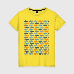 Футболка хлопковая женская Стая рыб, цвет: желтый