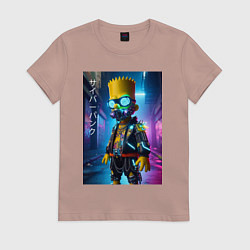 Футболка хлопковая женская Барт Симпсон в респираторе - нейроарт, цвет: пыльно-розовый