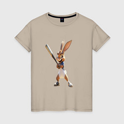 Футболка хлопковая женская Ушастый и бита, цвет: миндальный