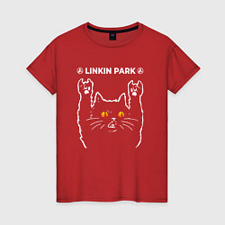 Футболка хлопковая женская Linkin Park 2024 rock cat, цвет: красный