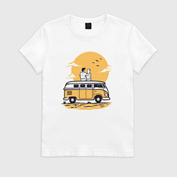 Футболка хлопковая женская Влюблённые на закате солнца, цвет: белый