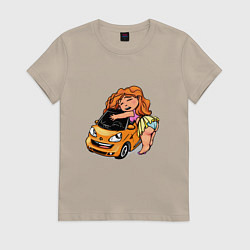 Футболка хлопковая женская Люблю свой автомобильчик Merсedes, цвет: миндальный