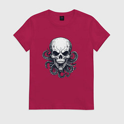 Футболка хлопковая женская Череп с щупальцами, цвет: маджента