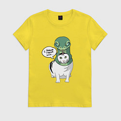 Футболка хлопковая женская С Новым годом - кот змея, цвет: желтый