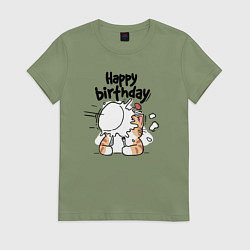 Футболка хлопковая женская С днём рождения - котэ, цвет: авокадо