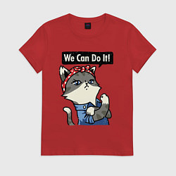 Футболка хлопковая женская We can do it - cat, цвет: красный