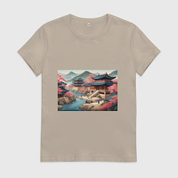 Футболка хлопковая женская Корея эпоха чосон, цвет: миндальный
