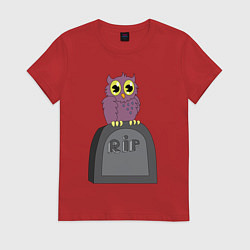 Футболка хлопковая женская Сова на надгробии, цвет: красный