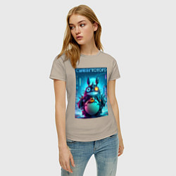 Футболка хлопковая женская Cyber Totoro - halloween fantasy, цвет: миндальный — фото 2