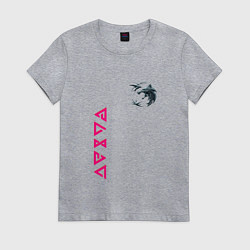 Футболка хлопковая женская Ведьмак волк лого, цвет: меланж