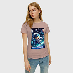 Футболка хлопковая женская Космонавт оторвавшийся от космолёта - Майнкрафт, цвет: пыльно-розовый — фото 2