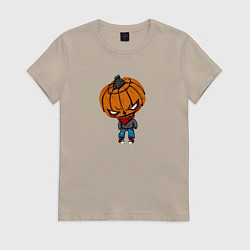 Футболка хлопковая женская Sigma boy is Halloween, цвет: миндальный