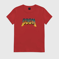 Футболка хлопковая женская Doom логотип, цвет: красный