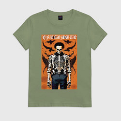 Футболка хлопковая женская Cool skeleton - halloween poster, цвет: авокадо