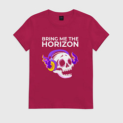 Футболка хлопковая женская Bring Me the Horizon - неоновый череп, цвет: маджента