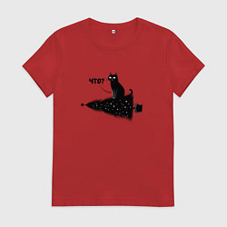 Футболка хлопковая женская Котик уронил елку, цвет: красный