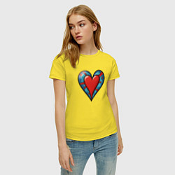 Футболка хлопковая женская Сердечко любовь, цвет: желтый — фото 2