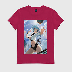 Футболка хлопковая женская Геншин Эола Лоуренс волейбол, цвет: маджента