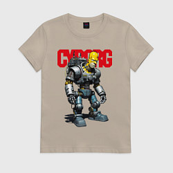 Футболка хлопковая женская Cyborg Homer Simpson - ai art fantasy, цвет: миндальный
