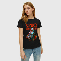 Футболка хлопковая женская Santa with gift - cyberpunk, цвет: черный — фото 2