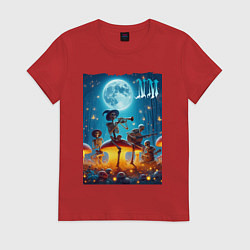 Футболка хлопковая женская Musical quartet Neon mushrooms, цвет: красный