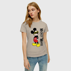 Футболка хлопковая женская Микки Маус и надпись, цвет: миндальный — фото 2
