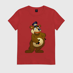 Футболка хлопковая женская Мишка-почтальон, цвет: красный