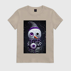 Футболка хлопковая женская Полосатый снеговик, цвет: миндальный