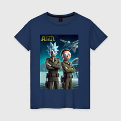 Футболка хлопковая женская Rick and Morty - air force нейроарт, цвет: тёмно-синий