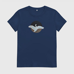 Футболка хлопковая женская Лебедь расправил крылья, цвет: тёмно-синий