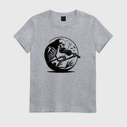 Футболка хлопковая женская Скелет скрипач, цвет: меланж