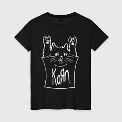 Футболка хлопковая женская KoЯn - cat rock, цвет: черный