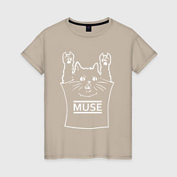 Футболка хлопковая женская Muse - cat rock, цвет: миндальный