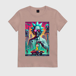 Футболка хлопковая женская Рик подарил Морти автомобиль - нейроарт, цвет: пыльно-розовый