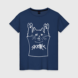 Футболка хлопковая женская Skrillex - cat rock, цвет: тёмно-синий