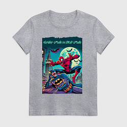 Футболка хлопковая женская Чувак паук против чувака летучей мыши - нейроарт п, цвет: меланж