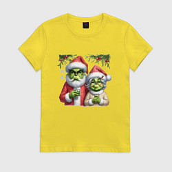 Футболка хлопковая женская Гринч и миссис похититель рождества, цвет: желтый