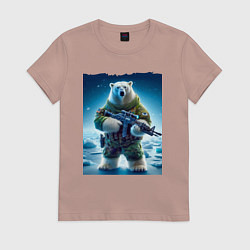 Футболка хлопковая женская Polar bear - special forces, цвет: пыльно-розовый