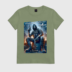 Футболка хлопковая женская One shot one kill no luck just skill - motto, цвет: авокадо