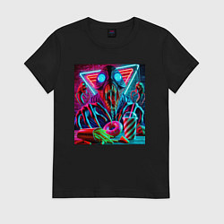 Футболка хлопковая женская Последствие употребления фастфуда, цвет: черный